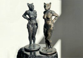 Bronze sculpture gatekeepers chloe valorso lion woman 