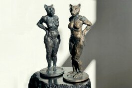 Bronze sculpture gatekeepers chloe valorso lion woman 