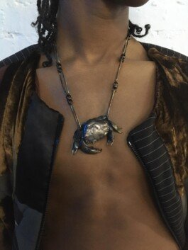 crab necklace bronze contemporay jewellery made by Chloe Valorso 